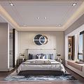Modern Cozy Bedroom Interior Design With Large Window Mountain View And Wooden Bookshelf