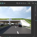 Highway Tunnel Entrance With Two Way Lanes And Green Slopes For Vehicles
