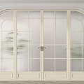 Wooden and White Double Doors with Glass Panels and Arch Frame Design