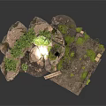 Modern Natural Landscape Design Featuring Rocks Green Plants Moss And Wooden Planks
