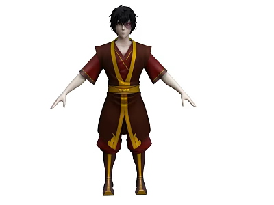 Man in Traditional Reddish Brown and Yellow Outfit with Black Hair Standing Arms Extended 3d model