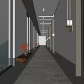Modern Hotel Corridor Interior With Long Carpet Lighting And Windows Design