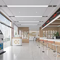 Modern Bright Administrative Service Hall with Self Service Kiosk Counter Stools and Shelves