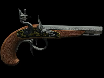 Antique Pistol With Ornate Metal Engravings And Wooden Grip Vintage Design 3d model Antique Pistol With Ornate Metal Engravings And Wooden Grip Vintage Design 3d model