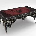 Gothic Inspired Decorative Table With Red Patterned Tabletop And Bat Wing Shaped Legs 3d model