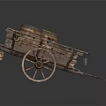Vintage Old Wooden Cart Featuring Rustic Barrels Small Cage And Wooden Wheels