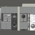Modern Gray Balcony Cabinets With Stacked Washer Dryer Countertop Faucet And Storage Space