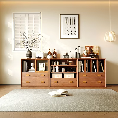 Modern Entryway Cabinet Sideboard With Wooden Design Drawers Decorative Books And Vases 3d model