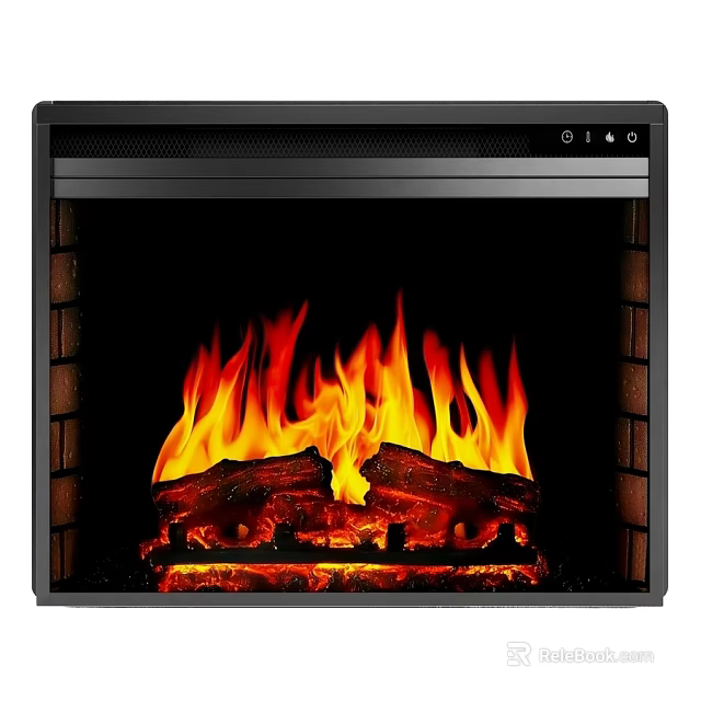 Modern Fireplace With Realistic Flames And Brick Interior Design 3d model 