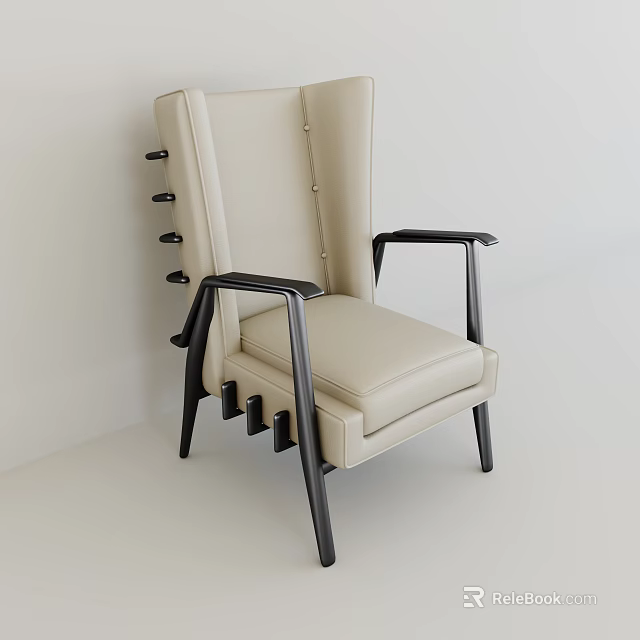 Beige Single Sofa with Black Armrests Button Tufted Back and Modern Design 3d model