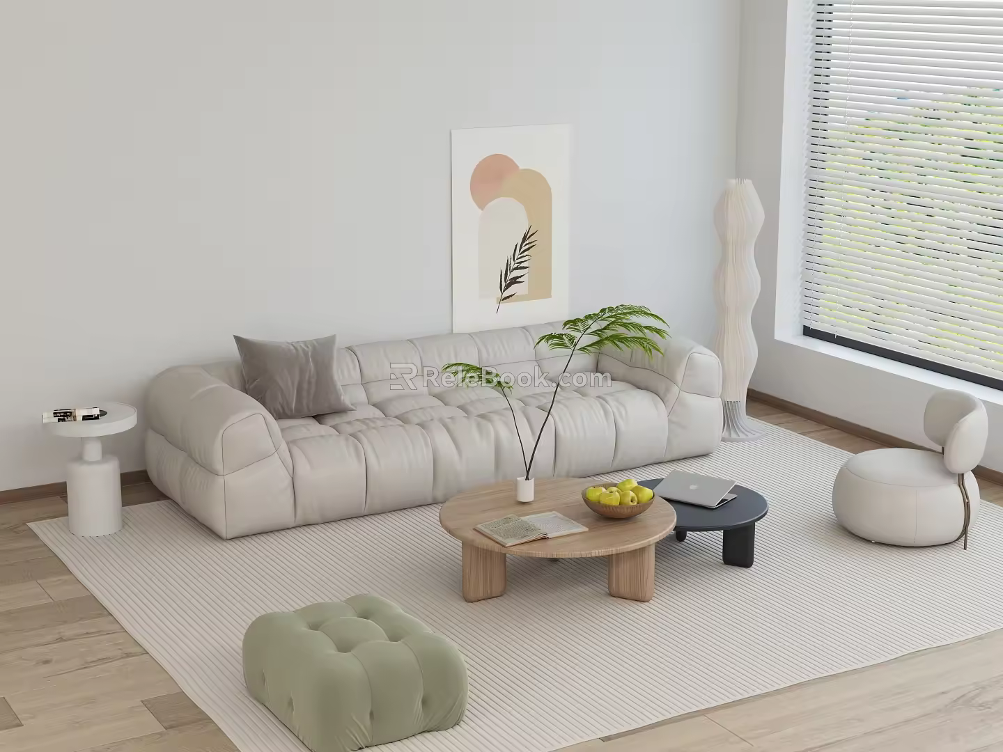 Cream Style Sofa Coffee Table Combination Cream Style Living Room Cream Style Coffee Table Coffee Table Floor Lamp Decoration Hanging Picture Carpet Side Table Sofa 3d model