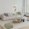 Cream Style Sofa Coffee Table Combination Cream Style Living Room Cream Style Coffee Table Coffee Table Floor Lamp Decoration Hanging Picture Carpet Side Table Sofa 3d model