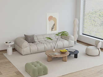 Cream Style Sofa Coffee Table Combination Cream Style Living Room Cream Style Coffee Table Coffee Table Floor Lamp Decoration Hanging Picture Carpet Side Table Sofa 3d model