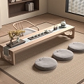 Japanese-style Tatami Tea Table Futon Rattan Seat Rattan Futon Tea Tray Tea Set 3d model