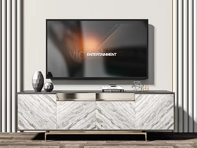 Modern TV Stand with Marble Pattern Design Decorative Vases and Drawers for Living Room 3d model