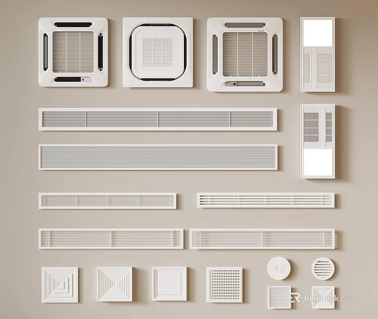 Various Designed Air Conditioner Vents With Different Shapes And Styles 3d model 