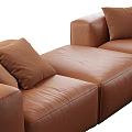 Brown Leather Modular Sofa Set With Multiple Cushions Ottoman And Blanket