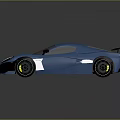 Blue Sports Car with Sleek Design Rear Spoiler Black Wheels And White Stripes