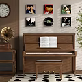 Vintage Musical Instruments Art Supplies with Piano Sheet Music Gramophone Wall Records and Decorative Plant