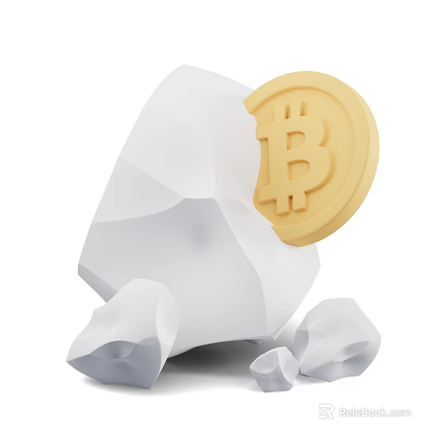 Decorative Ornament Set With White Polyhedral Stone Yellow Bitcoin Coin And Surrounding Small Stones 3d model 