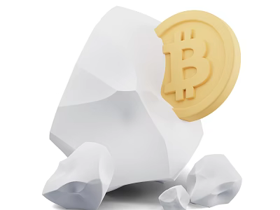 Decorative Ornament Set With White Polyhedral Stone Yellow Bitcoin Coin And Surrounding Small Stones 3d model