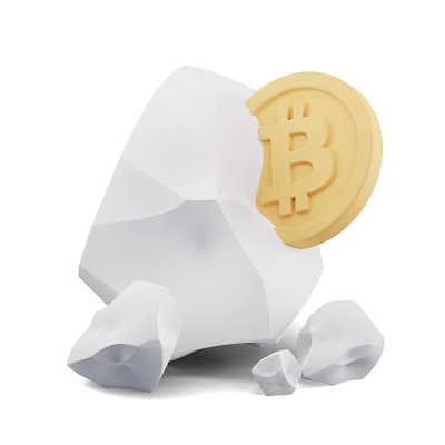 Decorative Ornament Set With White Polyhedral Stone Yellow Bitcoin Coin And Surrounding Small Stones 3d model