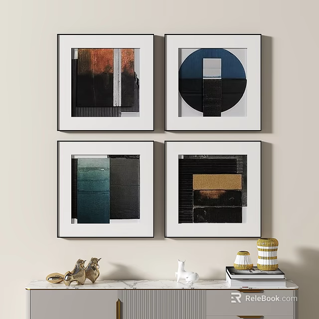 Abstract Square Framed Wall Art With Decorative Ornaments And Shelf Decor 3d model