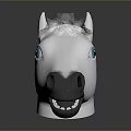 Detailed White Horse Head Model with Blue Eyes White Mane and Black Nose