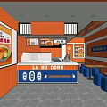 LA HU DONG Mall Restaurant With Orange Blue Interior Counter Menu Boards Tables And Stools