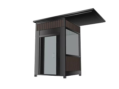 Modern Security Booth Structure With Black Brown Exterior Glass Door And Roof Canopy 3d model