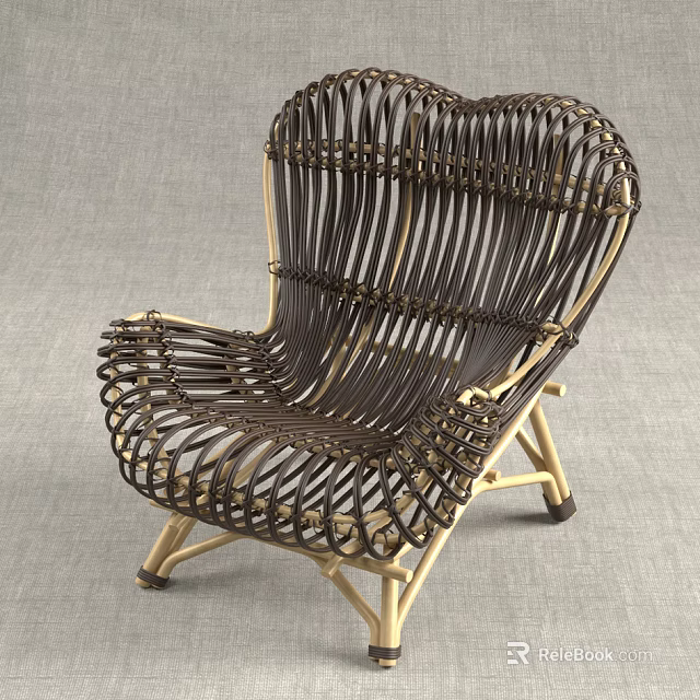 Modern Woven Leisure Chair with Light Frame and Dark Rattan Design Details 3d model 