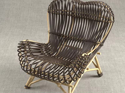 Modern Woven Leisure Chair with Light Frame and Dark Rattan Design Details 3d model
