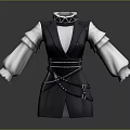 Stylish Black Vest With White Long Sleeves Collar Detail And Chain Belt
