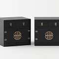 Black Bedside Tables With Gold Hardware And Traditional Circular Design Features 3d model