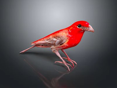Vibrant Red Bird Standing on Black Surface with Gray Gradient Background 3d model