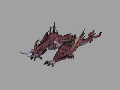 Fantasy Red Spiked Mythical Creature With Scaled Body And Sharp Claws 3d model