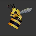 Pixel Art Bee With Yellow And Black Striped Body And Transparent Wings