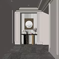 Modern Entryway Hallway Design With Marble Flooring Round Mirror Console Table And Wall Panels