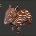Baby Tapir With Brown And White Stripes Standing As Toy Figurine On Black Background