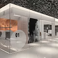 Modern Mall Store with Glass Facade Black Patterned Ceiling and Interior Display Area 3d model