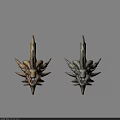 Ancient Scene Displaying Dragon Skulls With Sharp Spikes And Gold Silver Accents