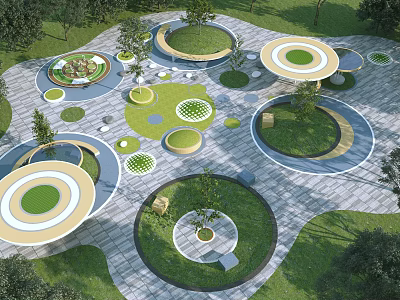 Modern Square Circular Guangguan Park Landscape Outdoor Seats 3d model