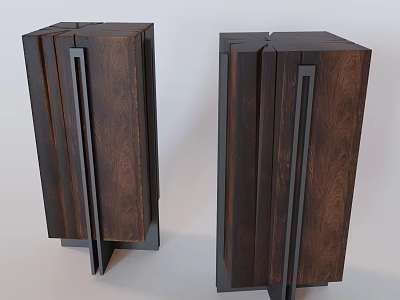 Modern Dark Brown Wooden Bar Stools With Black Metal Accents And Geometric Design 3d model