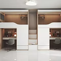 Modern Open Space Room With Bunk Beds Desk Chair Storage Cabinets White Wood Good Lighting