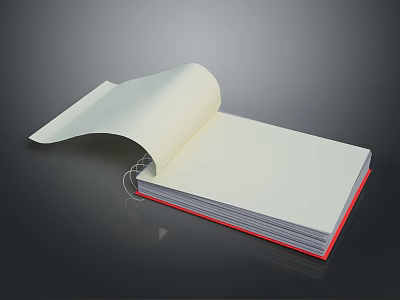 Open Blank Notebook With Red Spine And Curved White Pages 3d model