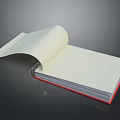 Open Blank Notebook With Red Spine And Curved White Pages 3d model
