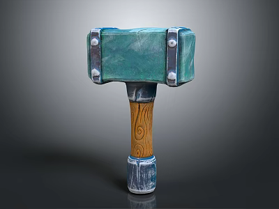 Professional Heavy Duty Hammer with Wooden Handle and Green Metal Head 3d model