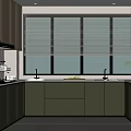 Modern Kitchen Interior Design With Light Green Cabinets Large Windows And Built In Appliances