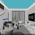 Modern Living Dining Room Interior With Sofa Coffee Table TV Decorative Plant And Soft Lighting