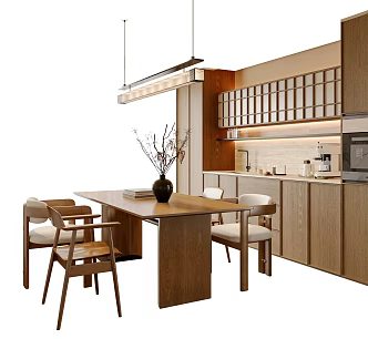 New Chinese Style Song Style Dining Table and Chair Combination Chandelier Dining Chair Dining Table Sideboard 3d model